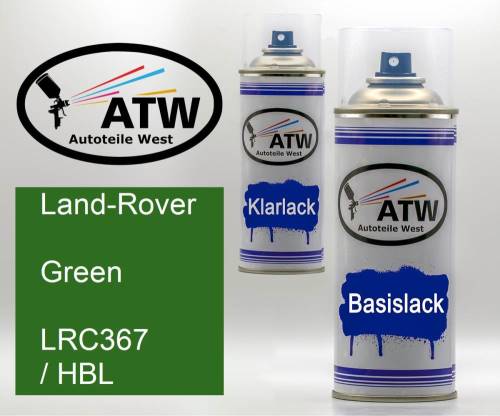 Land-Rover, Green, LRC367 / HBL: 400ml Sprühdose + 400ml Klarlack - Set, von ATW Autoteile West.